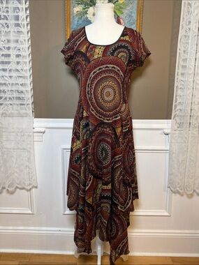 Signature by Robbie Bee Y2K Boho Asymmetrical Handkerchief Hem Maxi Dress L